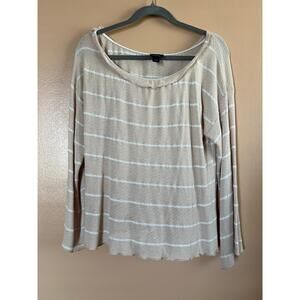 Daytrip Buckle Striped Knit Top Taupe White Scallop Hem USA Made Size S